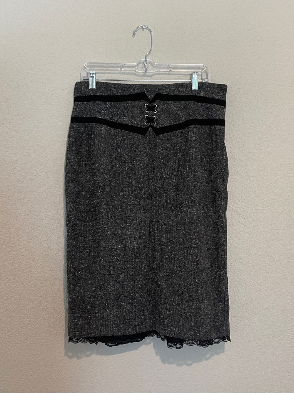 Worthington Charcoal Gray Lace-Trim Pencil Skirt